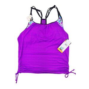 ZeroXposur Women Ruched 2-In-1 Tankini Top Adjustable Straps Purple Size Small